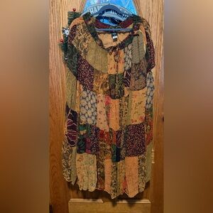 #1086 Bohemian Patchwork Maxi Skirt in Multi-Color